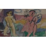 WILLIAM CROSBIE RSA RGI (1915-1999) MAN AND WOMAN AND BABY  Ink and wash, signed lower right,