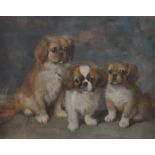 KRABBE Three spaniel pups, signed, watercolour, 28 x 36cm and FRASER Hound with game, signed,