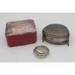 A silver topped leather jewellery box, the lid decorated with a mermaid surrounding a naturalistic