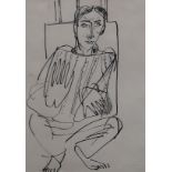 WILLIAM CROSBIE RSA RGI (1915-1999) MAN CROUCHING WITH EASEL  Ink on paper, 22 x 17cm Condition