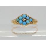 A 15ct turquoise and diamond forget-me-not ring, hallmarked Birmingham 1869, finger size L, weight