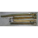 Fishing tackle: four split cane fishing rods (Hardy the "Pope", Hardy the "Gold Medal", Mitre-