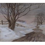 PADDY DORRIAN (SCOTTISH)  SNOWY LANE  Watercolour, signed lower left, 36 x 41cm  Condition Report: