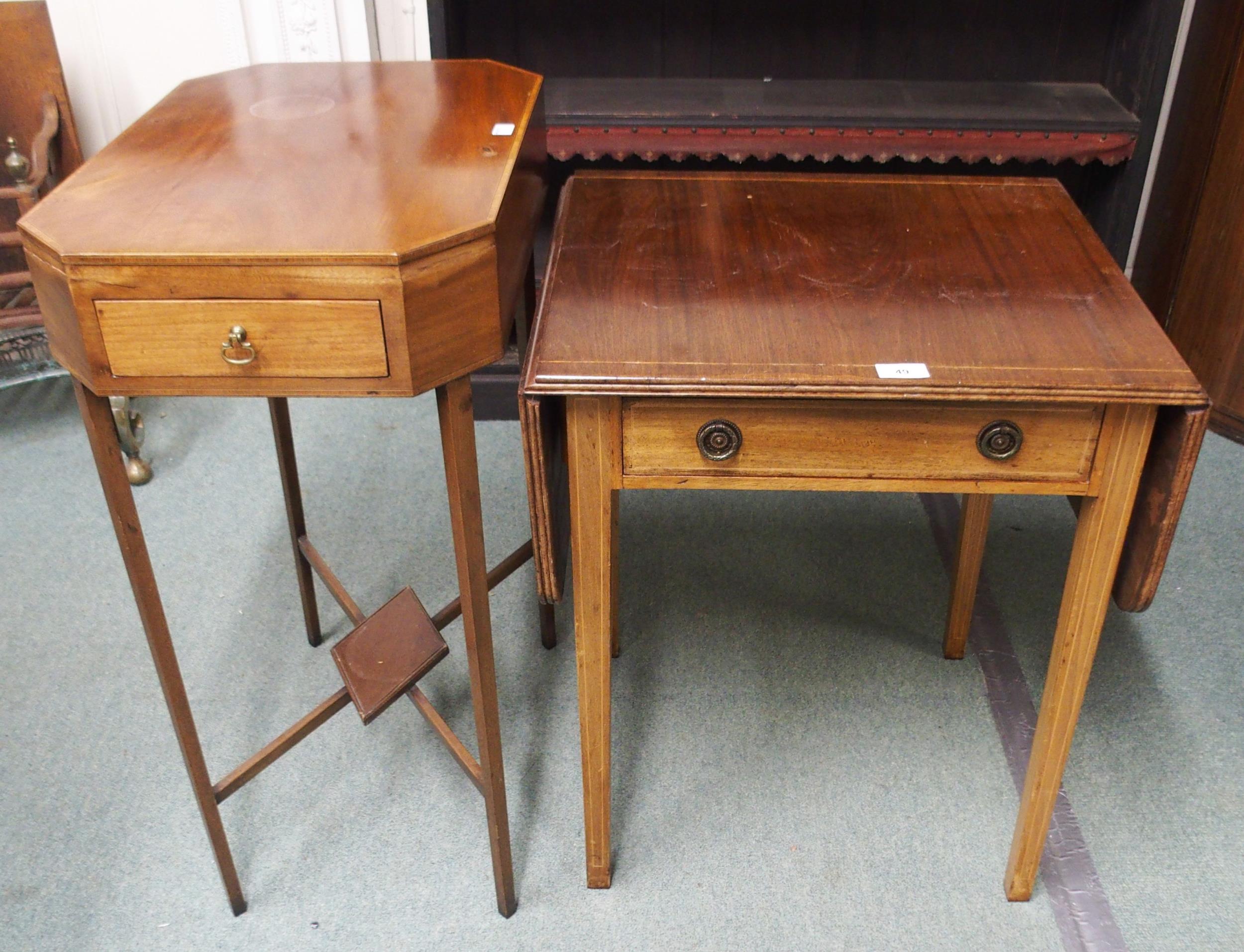 A Victorian mahogany single drawer drop side occasional table and an octagonal top single drawer