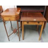 A Victorian mahogany single drawer drop side occasional table and an octagonal top single drawer