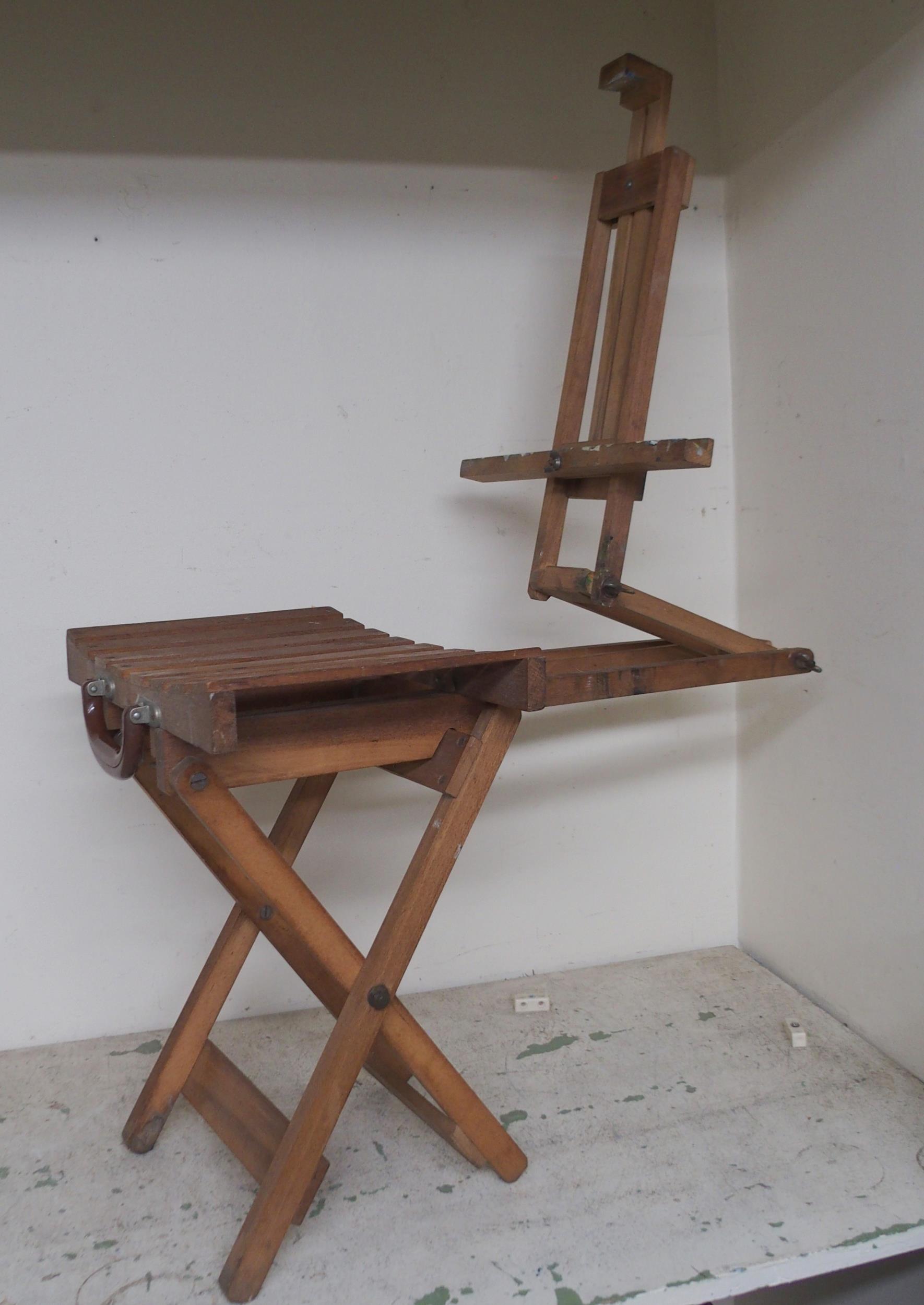 A 20th century pine artists folding easel stool and a Hange barometer hall mirror (2) Condition - Image 3 of 3