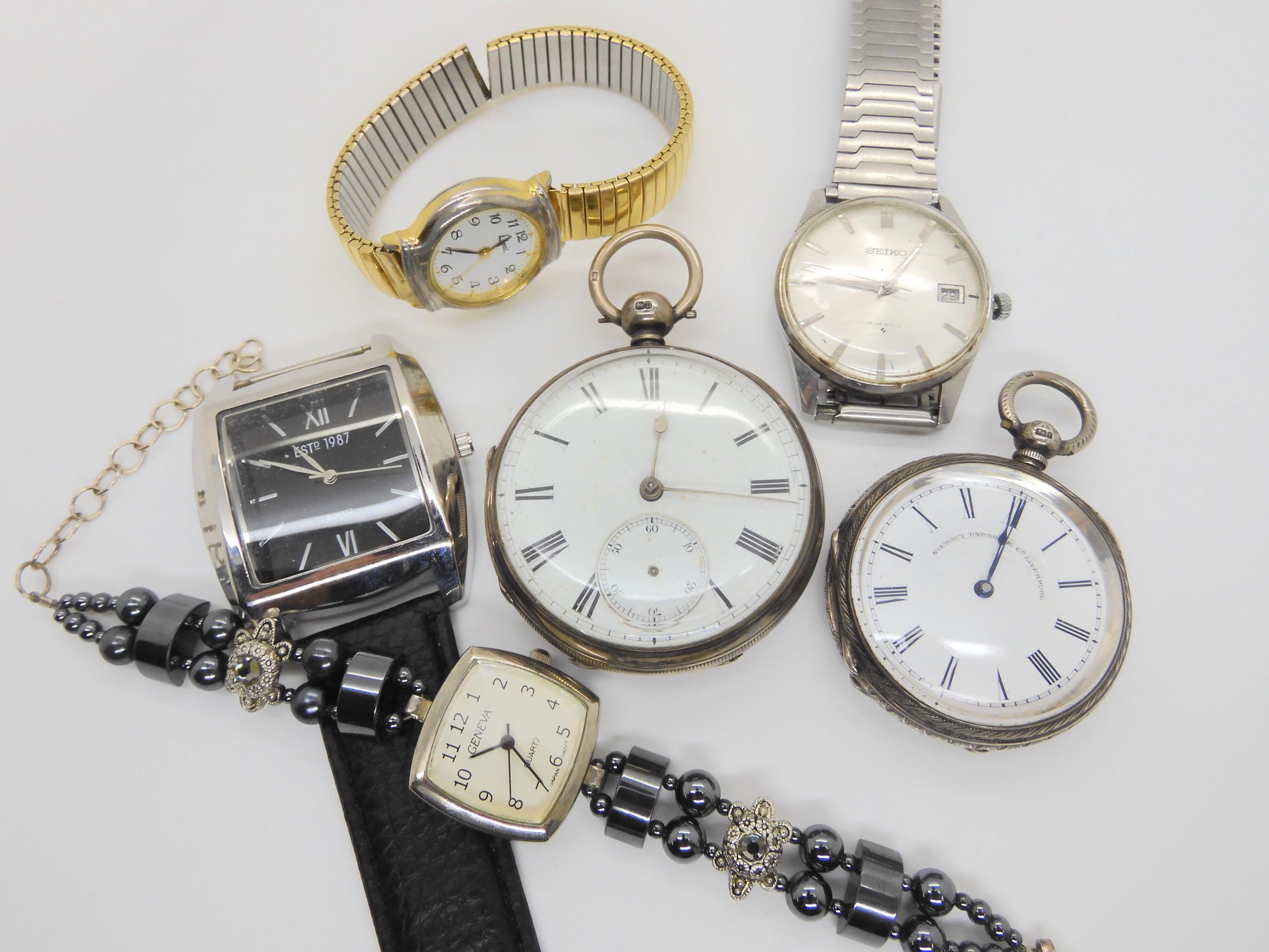 Two silver pocket watches, dated London 1875, and Birmingham 1880, and Seiko Automatic etc Condition