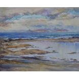 JOHN HOUSTON Arran from Dunure, signed, watercolour, 50 x 60cm Condition Report:Available upon