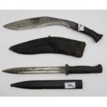 A German third pattern M1884/98 K98 Mauser bayonet and a kukri in leather scabbard (2) Condition