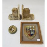 A framed Harrogate College coat of arms wall plaque, signed verso by the College Staff 1944,