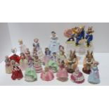 A collection of Royal Doulton figures including The Duchess of York (boxed), eighteen miniature