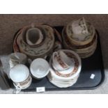 Assorted teawares including Phoenix China, a Wedgwood orange transfer printed Chinoiserie plate, and