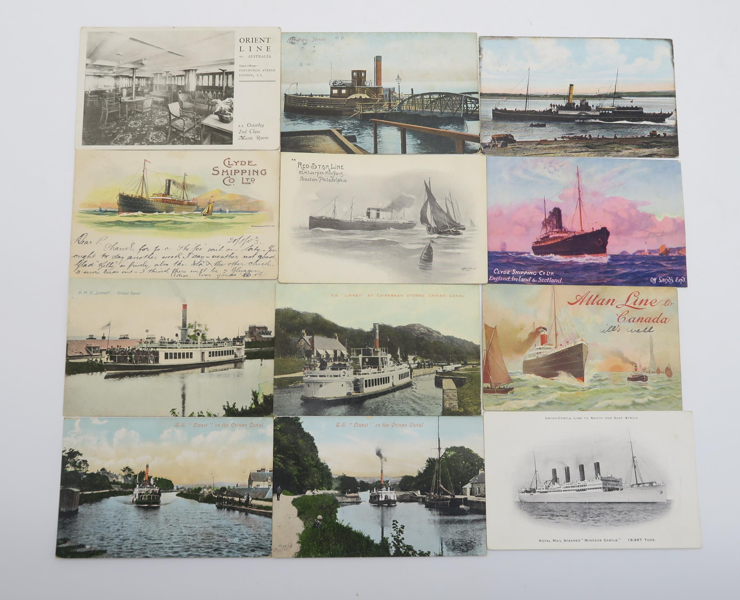 An album of postcards on the theme of shipping, with views including the Crinan Canal and Clyde