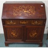 A 19th century Dutch marquetry writing bureau with inlaid fall front concealing fitted writing