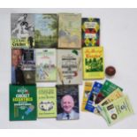 A box of cricketing literature and a small selection of match programmes, together with books of a