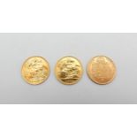 VICTORIAN SHEILD HALF SOVEREIGN 1887 and two Edwardian half sovereigns 1902 and 1910, 12 grams total