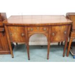 A Victorian mahogany bow fronted sideboard with singular drawer flanked by cabinet doors on square