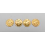 HALF SOVEREIGN four half sovereign coins 1911, 1914, 1914, 1982, 16 grams total weight Condition