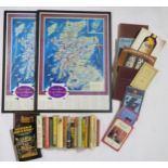 Two framed maps of Scottish whisky distilleries, together with a collection of books mainly on the