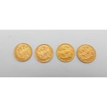 HALF SOVEREIGN four half sovereign coins 1896, 1900, 1914 and 1914, 16 grams combined weight