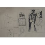WILLIAM CROSBIE RSA RGI (1915-1999) MALE ACCORDIAN PLAYER  Ink on paper, 24 x 35cm  Condition