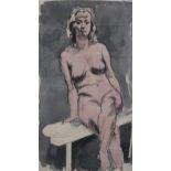 WILLIAM CROSBIE RSA RGI (1915-1999) SEATED FEMALE NUDE (PINK)  Ink and wash, signed lower right,