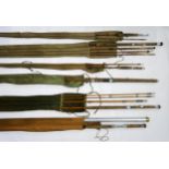 FISHING TACKLE Various split-cane fishing rods, to include a Hardy the "CC-de-France" rod, a