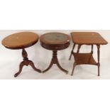 A Victorian mahogany two tier occasional table, circular topped table with tripod base and a 20th