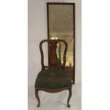 A 19th century Dutch marquetry tapestry seated parlour chair and a wall mirror Condition Report: