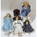 Four various modern bisque-headed dolls, including a "Hilary" doll by Diana Effner for Celia