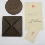 A WW1 death plaque to Robert Muir Griffen, with original letter and cardboard packet; together