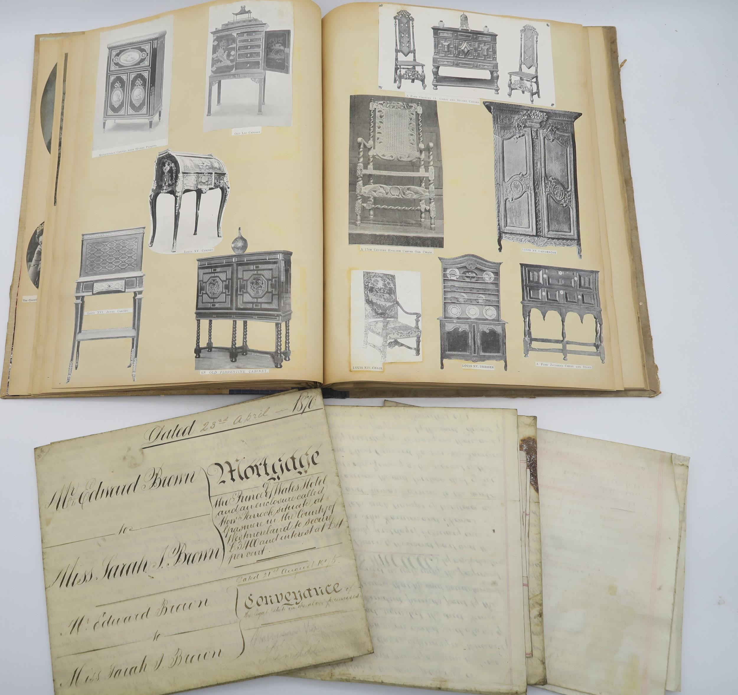 An Edwardian scrap book and three various legal documents on vellum of a Westmorland interest,