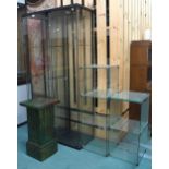 A lot of two contemporary glass display retail cabinets, two glass display shelves and a modern