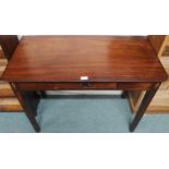 A late Victorian mahogany single drawer hall table on square supports, 73cm high x 97cm wide x