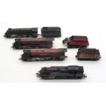 Four various Hornby locomotives with tenders (Mallard, City of London, Duchess of Sutherland and one