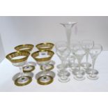 Four St Louis crystal champagne glasses, together with Rosenthal sherry glasses and a matching bud