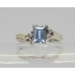A 14k white gold aquamarine and diamond ring, size M, weight 2.9gms Condition Report:Available