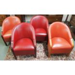 A lot of two pairs of 20th century faux leather upholstered tub chairs on shaped supports (4)