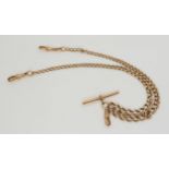 A 9ct gold double tapered fob chain, weight 29.1gms, stamped 375. 9ct to every link 'T' bar and