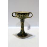 A James Macintyre & Co Florian Ware Alhambra green and gold pattern twin-handled chalice, designed