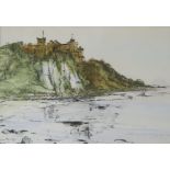 JAMES HARRIGAN (SCOTTISH b.1937) CASTLE ON THE HILL  Ink/watercolour, signed lower left, 26 x