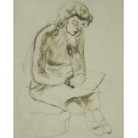 WILLIAM CROSBIE RSA RGI (1915-1999) OPUS 1 MAN AND MODEL BOAT  Ink on paper, inscribed, 22 x 17cm
