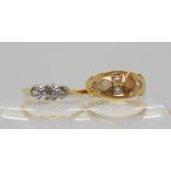 A 15ct gold ring set with pearls and coral, hallmarked Chester 1884, size L, weight 2.4gms, together