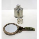 A Lee Yee Hing Chinese silver napkin ring, a pewter tea cannister and a handmirror Condition