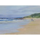 ANNE E WRIGHT (SCOTTISH)  WALKING THE DOG  Oil on canvas, signed lower, 28 x 38cm  Title inscribed