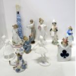 Two Coalport figures by Sheila Mitchell, a Lladro figure of a Valencia girl and assorted Nao figures