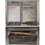 A 20th century pine tool chest with assorted contents, four assorted carpentry clamps and five