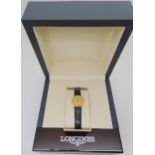 A 9ct gold ladies Longines Quartz Presense wristwatch, in original box. Weight of the watch, with