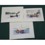 JOHN MILLER  THREE UNFRAMED WORKS OF STEAMBOATS Watercolour on paper, signed, 9 x 14cm (3) Condition