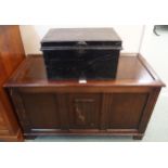 A 20th century mahogany blanket chest, 52cm high x 93cm wide x 46cm deep and a steel deed box (2)